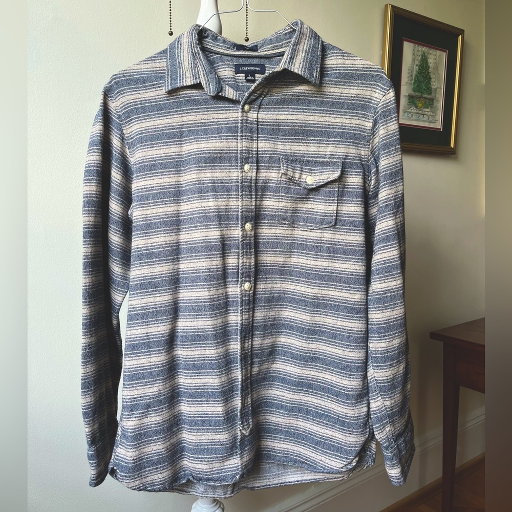 MENS LARGE SLIM J. Crew Wool Blend Striped Long Sleeve Button Down Shirt/Flannel